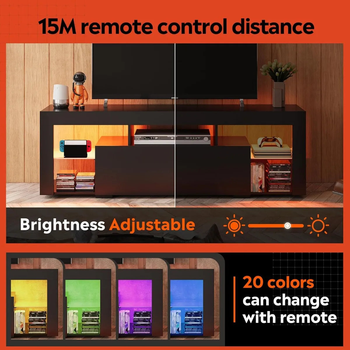 Modern Entertainment Center for 32-60 Inch TVs, LED Lights & 2 Drawers