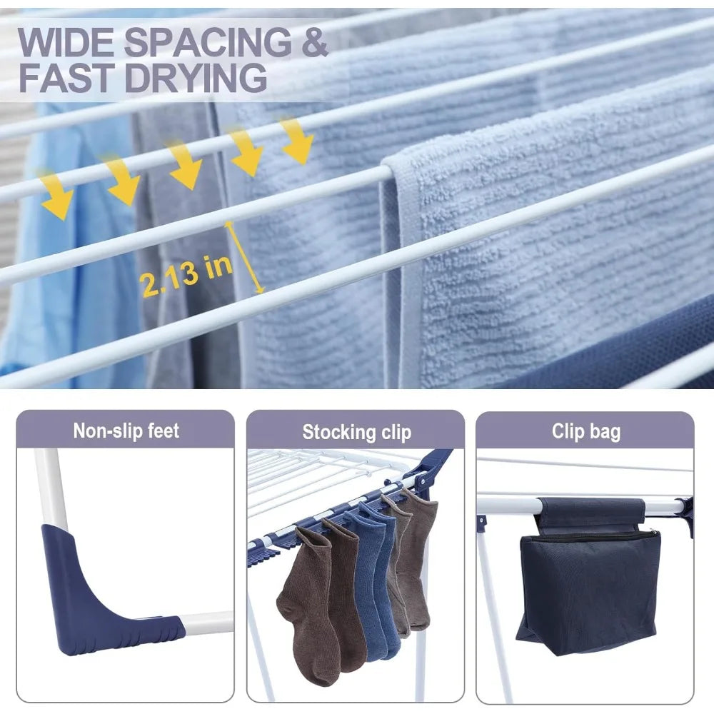 Foldable Drying Rack, Large Space, with Sock Clips