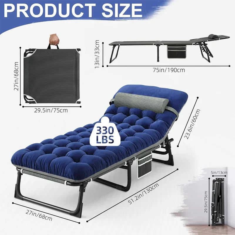 4-Position Folding Camping Bed Hold up 330lbs, With Mattress