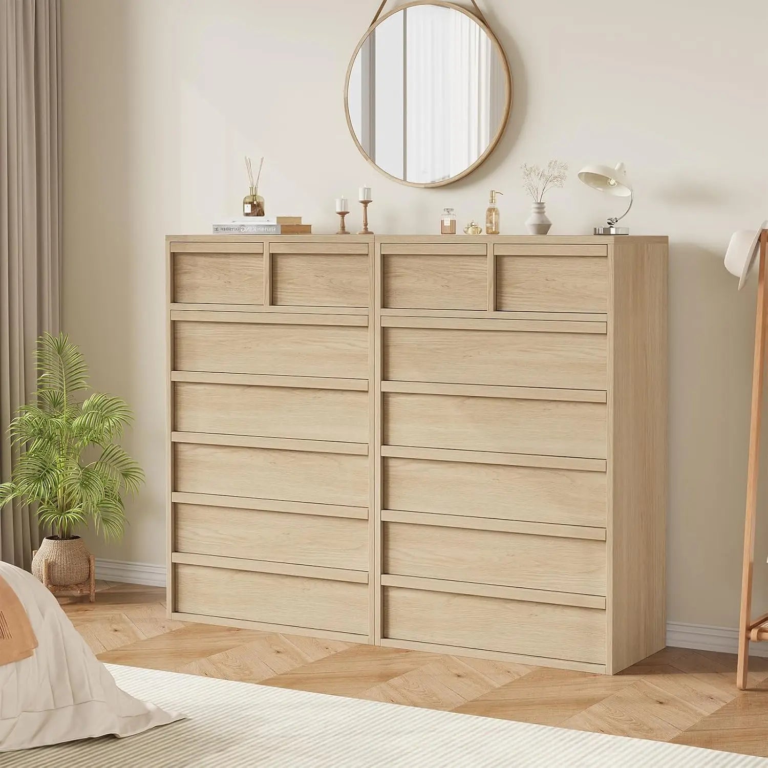 7 Drawer Dresser for Bedroom, 46 in Tall Natural Oak 7 Chest of Drawers with Large Storage for Living Room, Nursery, Entryway