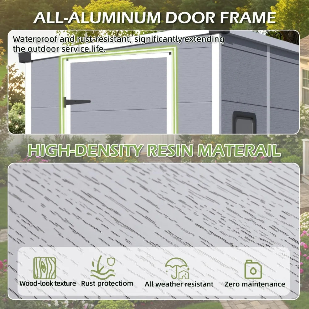 5 x 4 FT Resin Outdoor Storage Shed, All-Weather Plastic Garden Shed with Floor, Lockable Doors & Windows