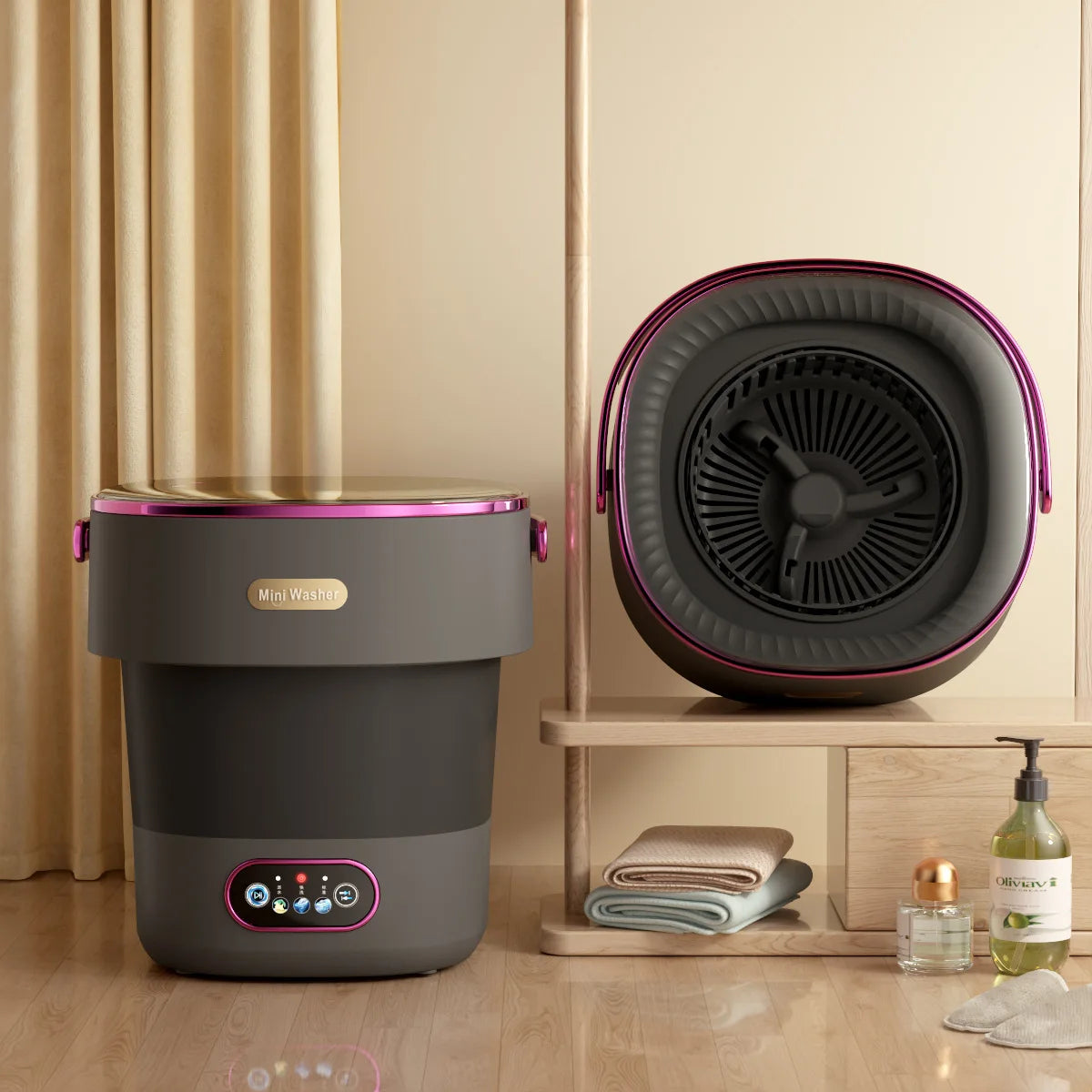 Portable Washing Machine With Spin Dryer, Fully Automatic 13L Folding Mini Washing Machine
