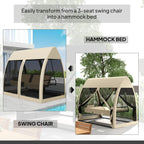 3-Seat Outdoor Porch Swing Bed with Convertible Backrest Cushion Canopy