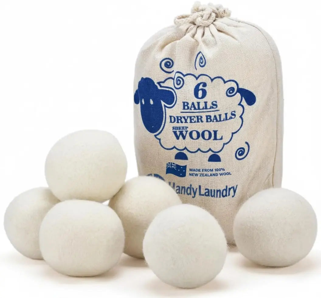 Natural Wool Dryer Balls - Reusable Fabric Softener, Reduces Wrinkles and Saves Drying Time (6-Pack)