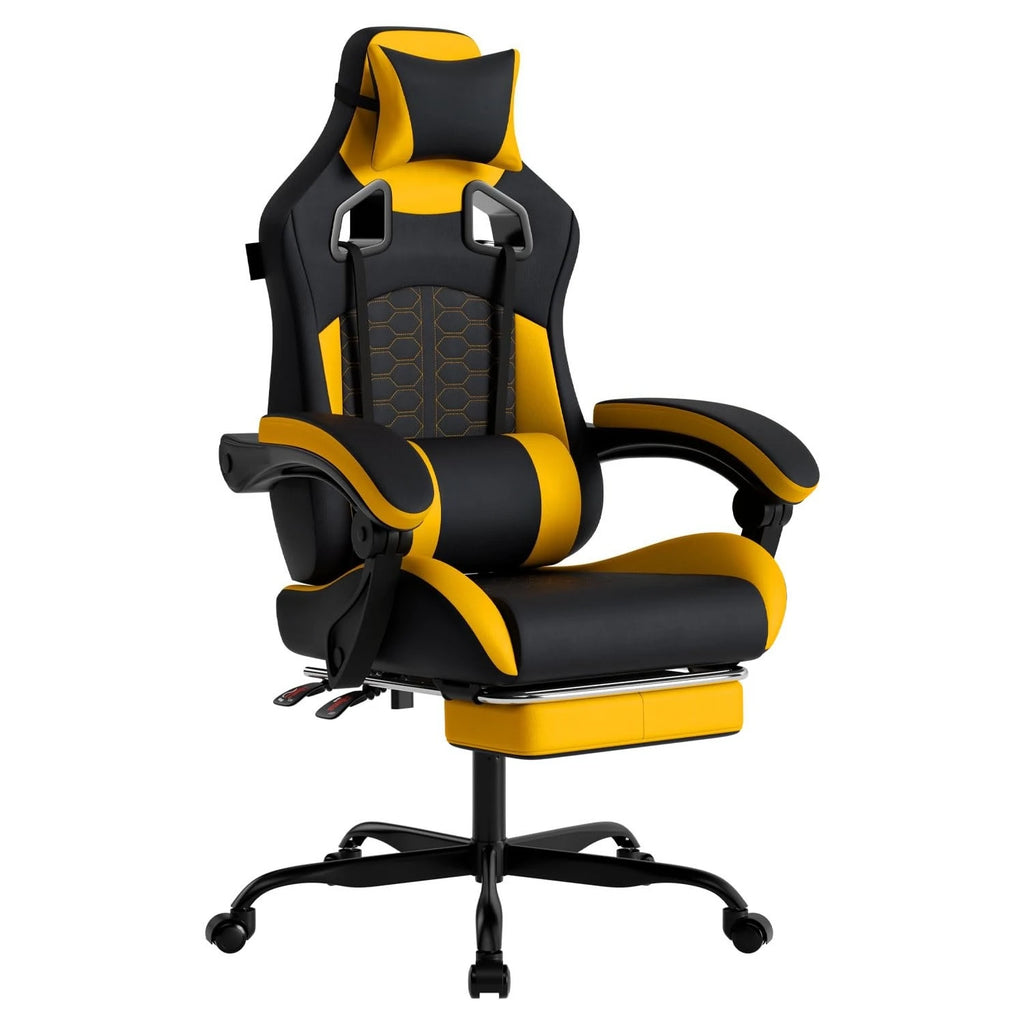 Ergonomic Massage Gaming Chair with Footrest Headrest Lumbar Support High Back Leather 300LBS