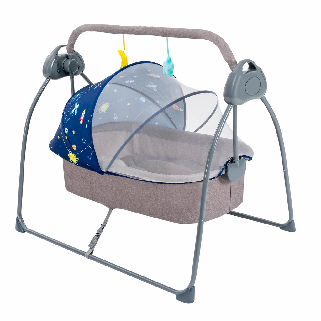 Baby Cradle Swing 5 Speeds Electric Stand Crib with Remote Control for 0-18 Months Newborn Babies