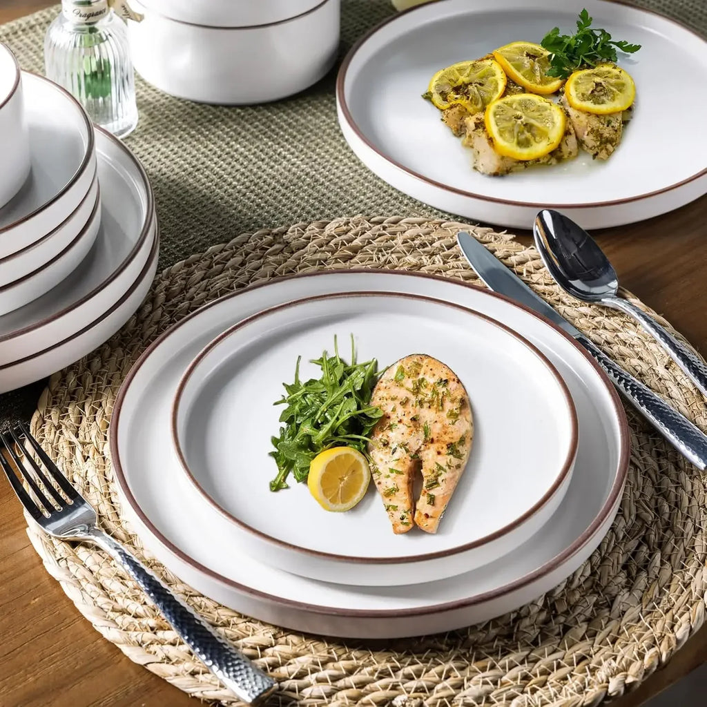Ceramic Dinnerware Sets for 8, High Edge Stoneware Plates and Bowls Set, Chip and Crack Resistant | Oven & Dishwasher