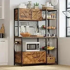 Bakers Rack with 2 Storage Cabinets and Power Outlet