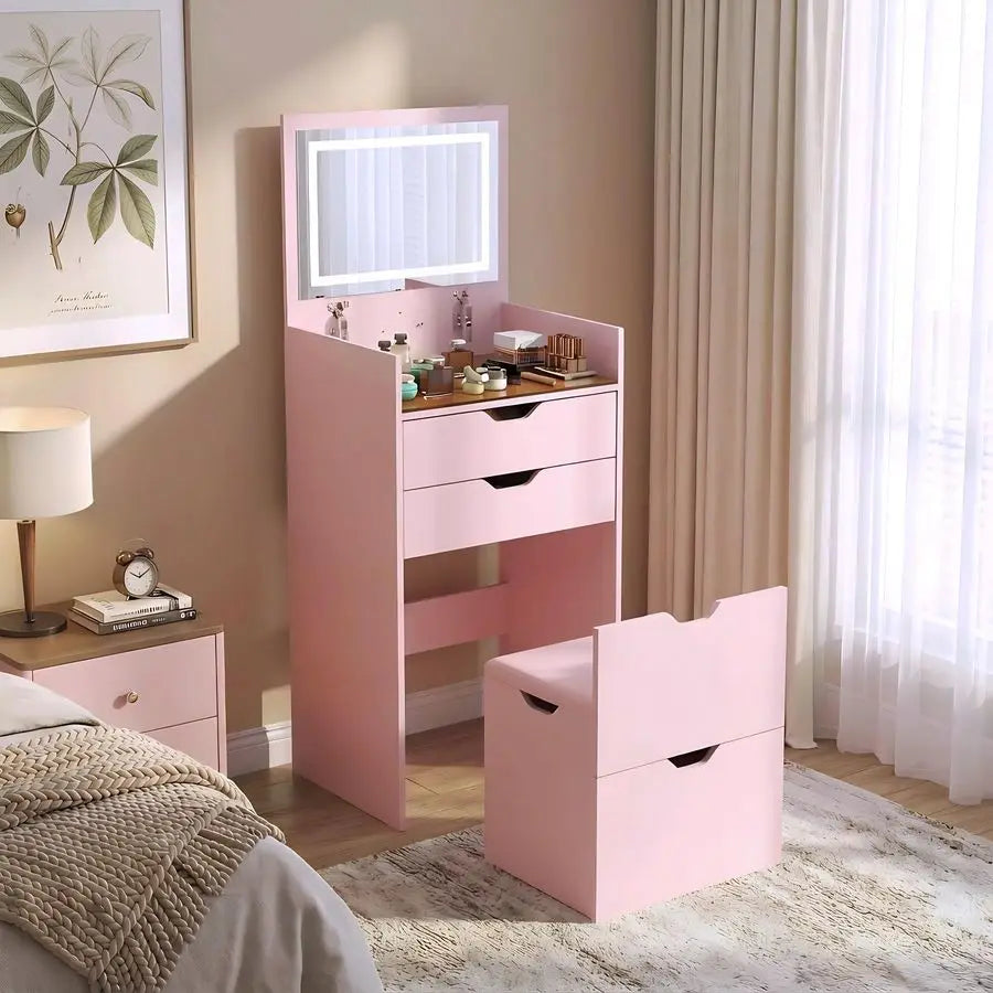 Compact Table with 3 Storage Drawers & Cushioned Stool