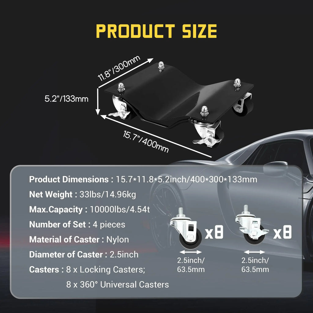 Heavy Duty Vehicle Dolly for Moving Car with 2.5 Inch Nylon Wheels