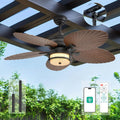 52'' Outdoor Ceiling Fan with Lights, Tropical Palm Leaf Fan, Wet Rated for Patio, Porch & Gazebo, Dimmable LED, 6-Speed,