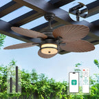 52'' Outdoor Ceiling Fan with Lights, Tropical Palm Leaf Fan, Wet Rated for Patio, Porch & Gazebo, Dimmable LED, 6-Speed,
