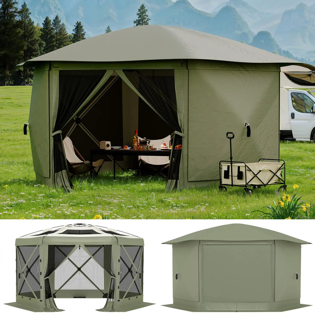 13FT Pop Up Gazebo 6-Sided Outdoor Canopy Tent With Mosquito Netting Removable Roof Wind Sidewalls