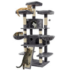 68in Large Multi Level Cat Tree Tower Indoor Activity Center 2 Condos 3 Plush Perches Scratching Post