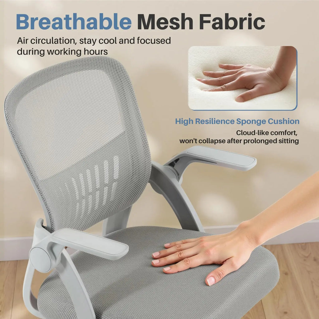 Ergonomic Mid Back Desk with Lumbar Support 360° Swivel Height Adjustable with Flip-up Armrest