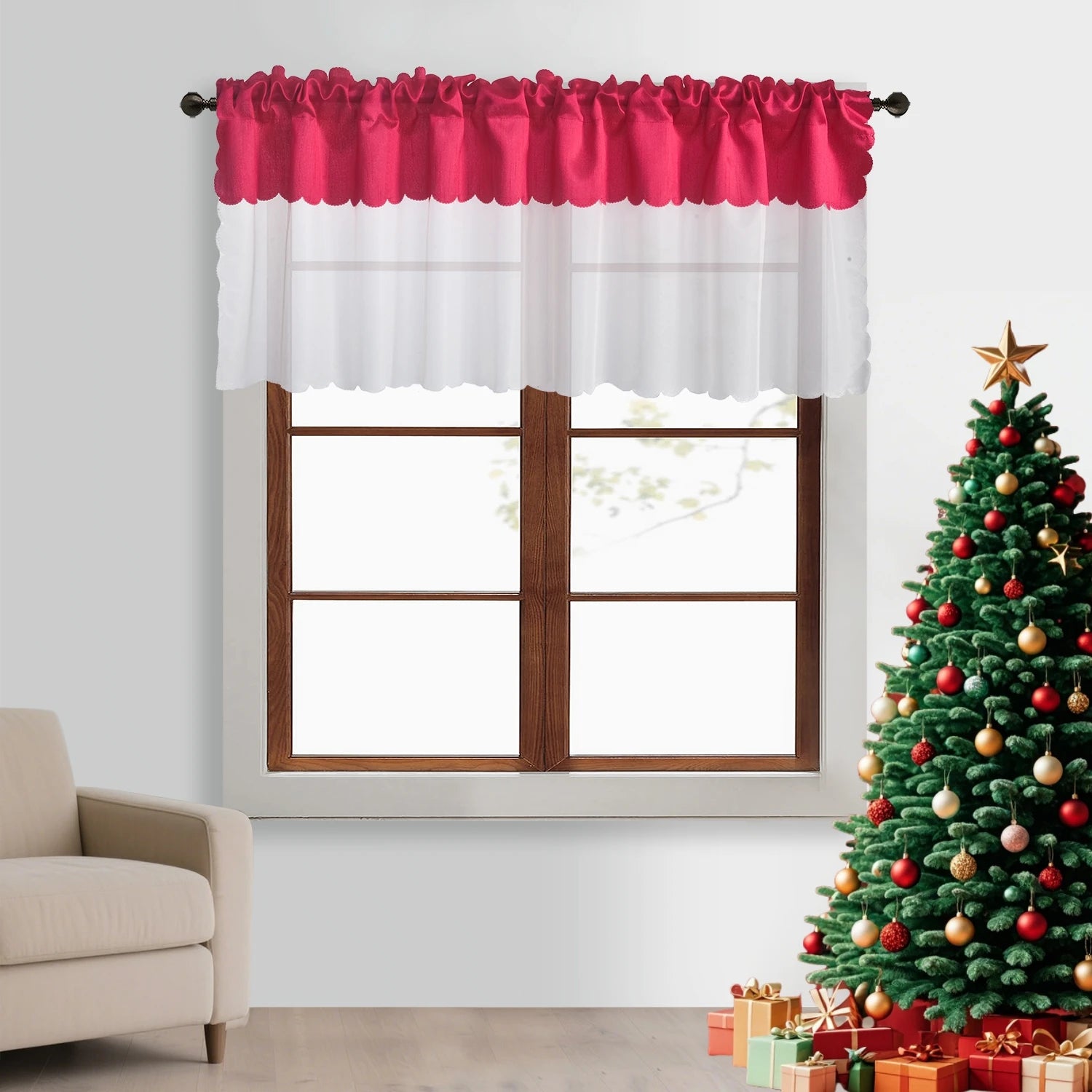 2PCS  rod pocket type Tulle Sheer joint with Blackout curtains