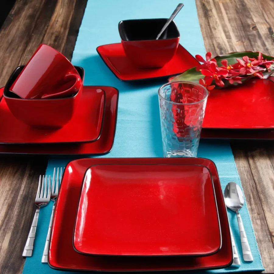 Rave Square Dinnerware Red Set Of 16