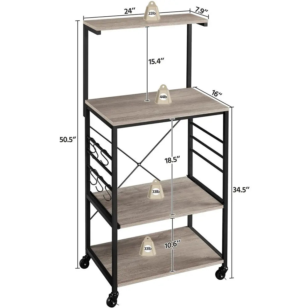 Kitchen Bakers Rack on Wheels16D x 24W x 50H Inches