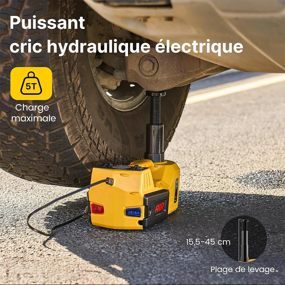 Electric Car Jack 5T Electric Hydraulic Jack with Built-In Inflator 12V Tire Changer with LED Light for Sedan SUV Truck