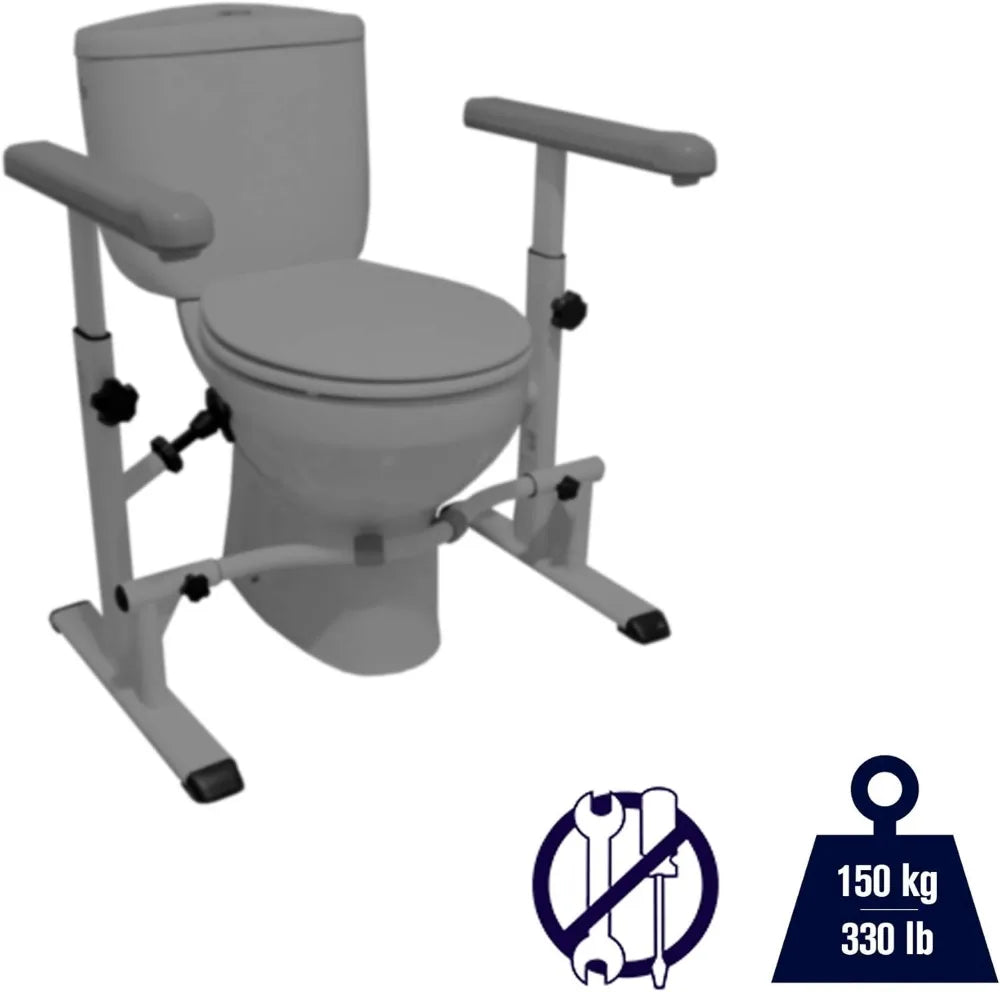 Adjustable Toilet Safety Rails, 330 lbs Capacity, Tool-Free Installation
