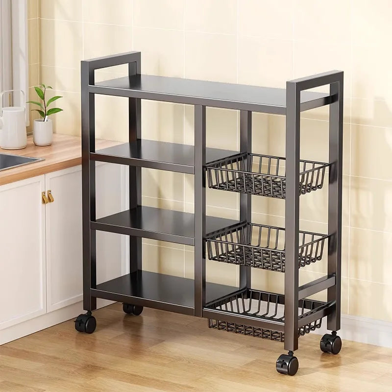 Multi-functional removable cabinet storage rack, 4 layers of black metal rack, multi-layer vegetable and fruit storage rack