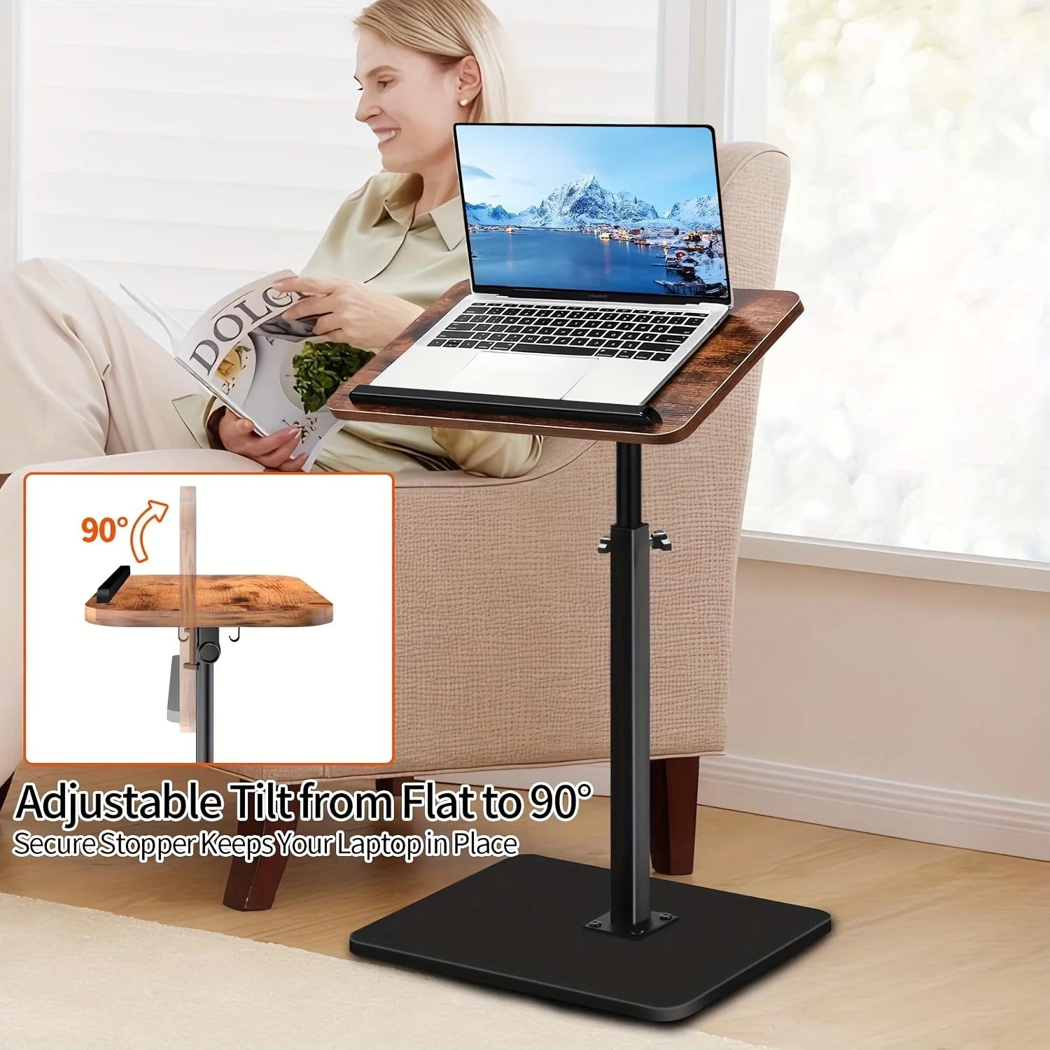 A Portable, Adjustable Side Table/Folding Desk Suitable for Home Offices, Coffee Tables, Bedside Use, and Sofas