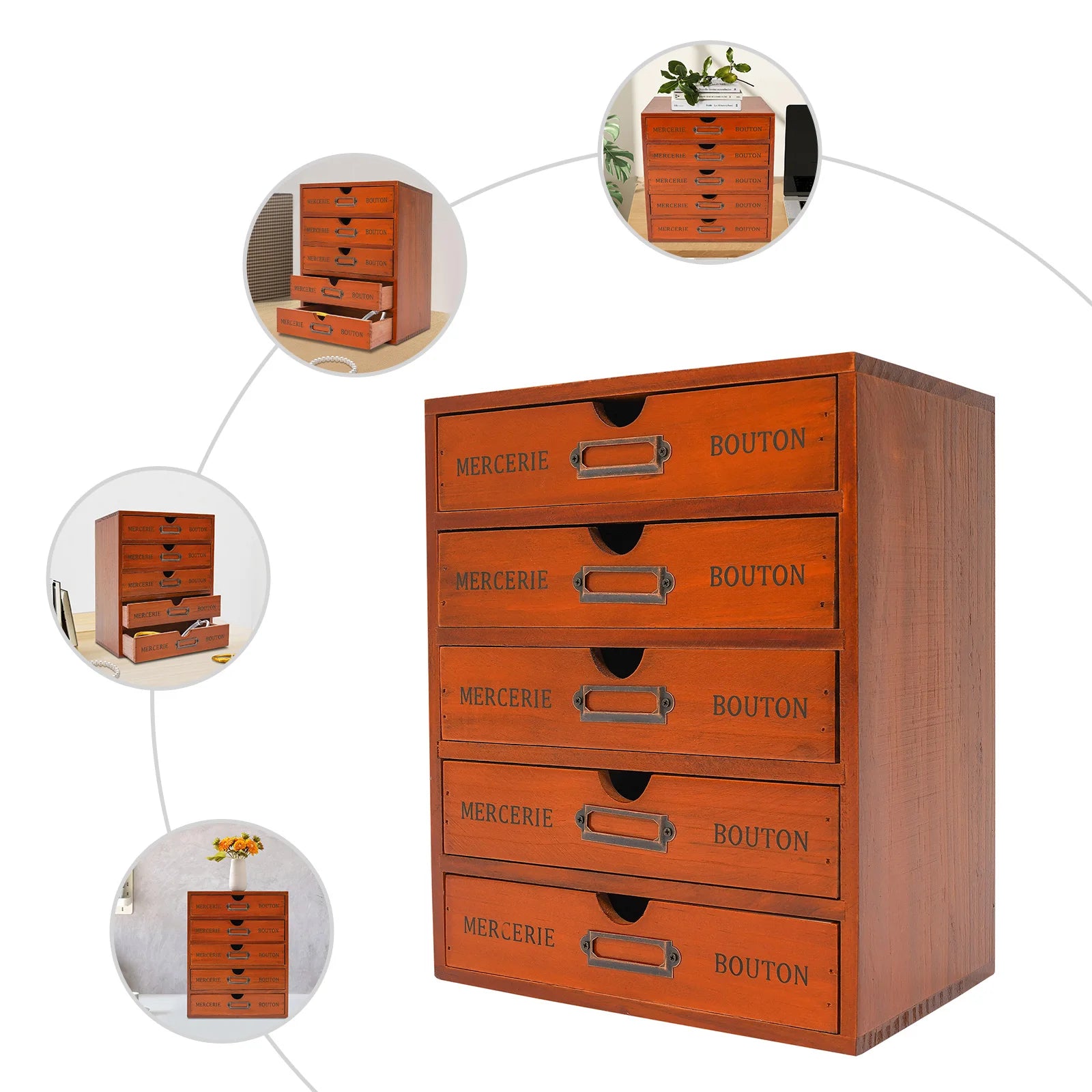 5-Drawer Wooden Desk Organizer