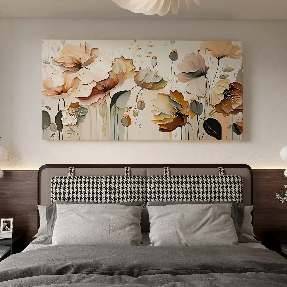 Abstract floral canvas art, high quality pine frame 1.5 "thick frame print, with flowy petal and leaf design