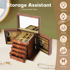 Wooden Jewelry Box with Lock Retro Drawer Style Display