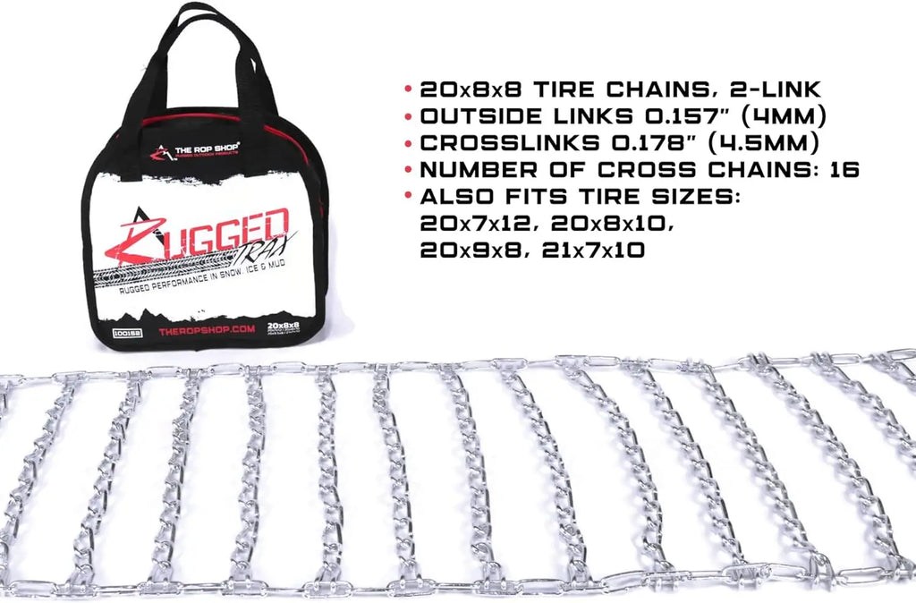 2-Link Tire Chains 20x8.00x8 for Lawn Mower Tractor Snow Mud Traction - Pair Included