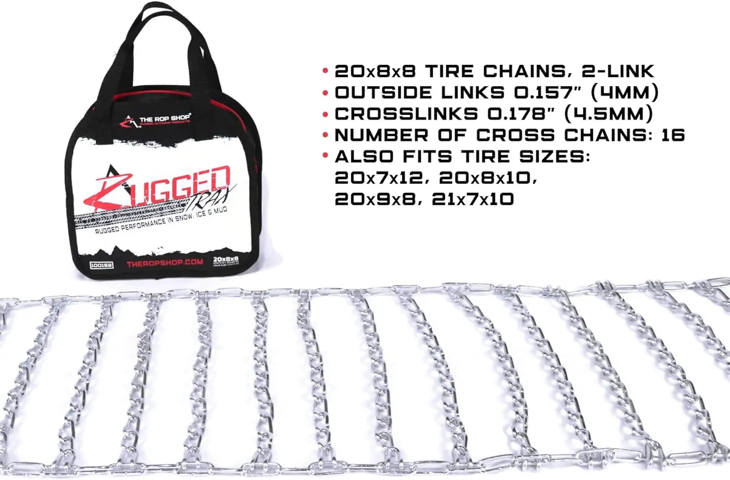 2-Link Tire Chains 20x8.00x8 for Lawn Mower Tractor Snow Mud Traction - Pair Included