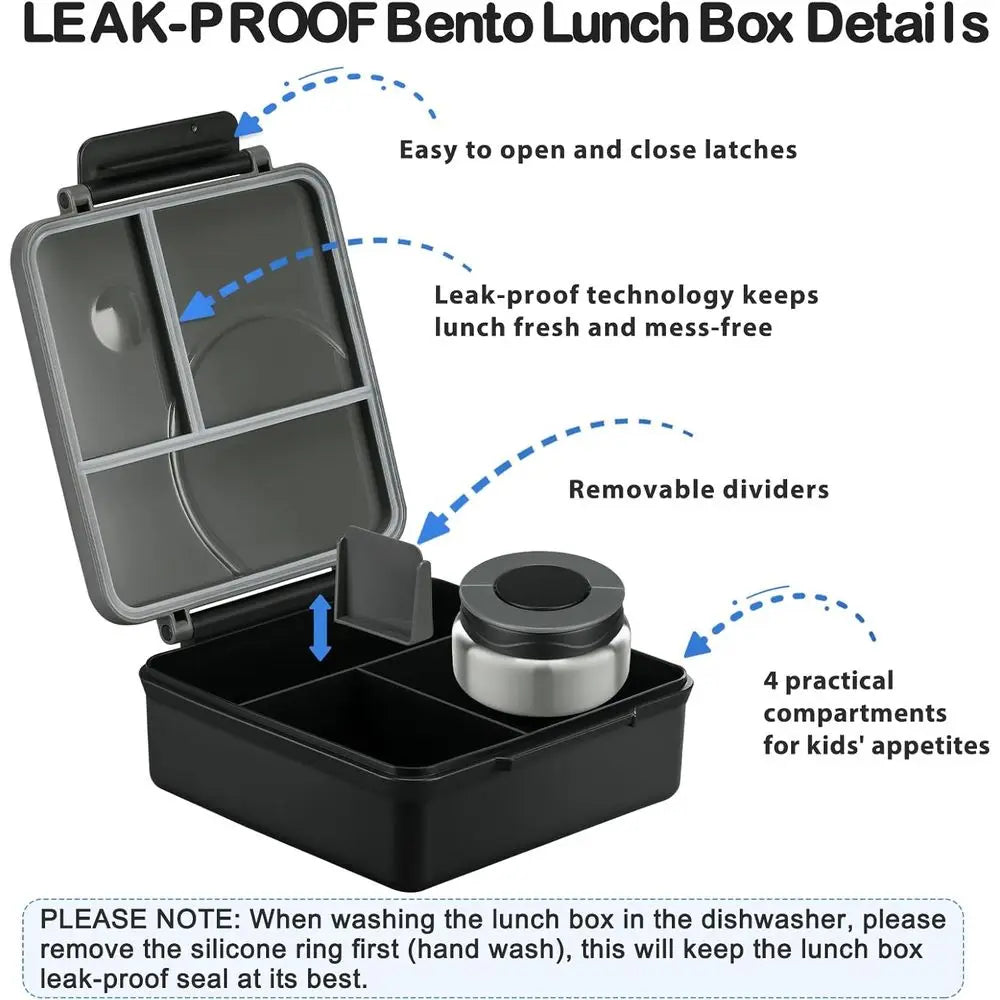 Lunch Box Set with 8oz Soup Thermo, Leak-Proof Lunch Containers, 4 Compartments, Hot Food Jar, and Insulated Lunch Bag for Kids