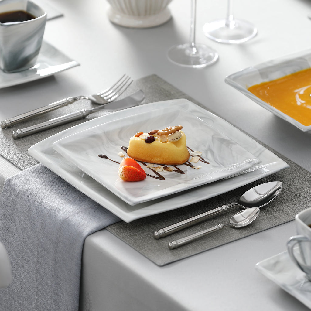 30/60PCS Marble Grey Porcelain Tableware Dinnerware Set with 6PCS Dessert/Soup/Dinner Plate/Cup/Saucer, Service for 12
