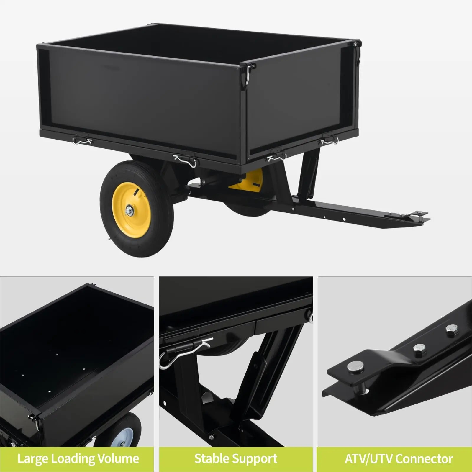 500LB Capacity Multifunctional Dump Cart With Removable Tailgate For ATV Lawn Mower Tractor