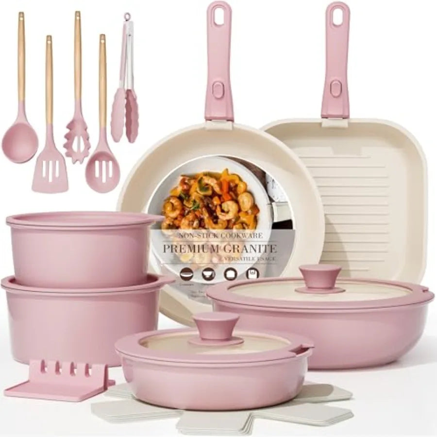 Pots and Pans Set Non Stick, Ceramic Cookware Set Detachable Handle, Oven Safe