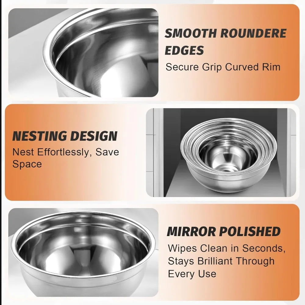 5-piece stainless steel mixing bowl set with 3 grater attachments, suitable for baking and serving food