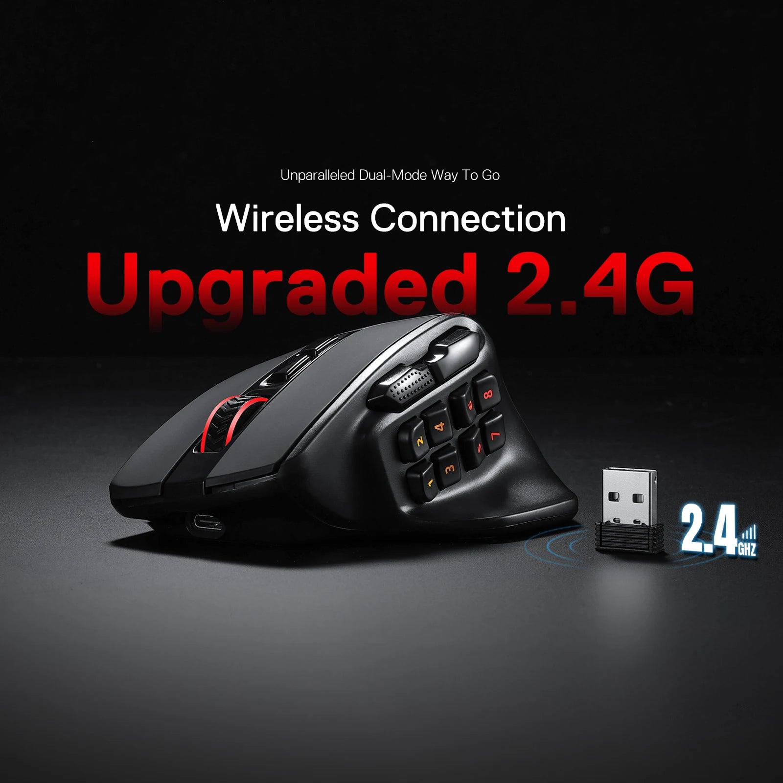 Wireless, Programmable Buttons RGB Gamer Mouse, 10 Side Macro Keys
