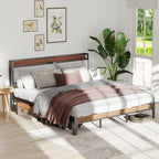 Heavy Duty Metal Bed Frame with Headboard Charging Station 1100lbs Capacity Easy Assembly For Bedroom
