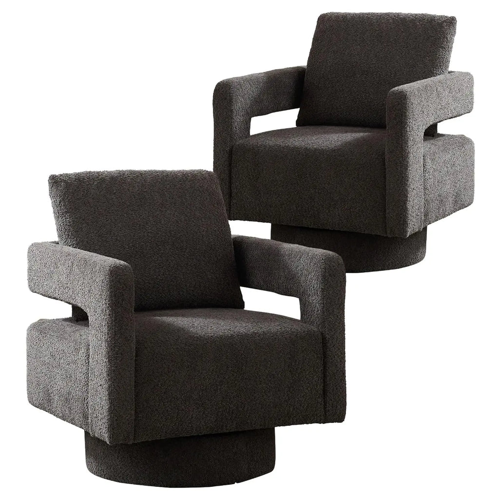 Upholstered Swivel Accent Chair Set of 2 Linen Open Back Barrel Chair with Pillow