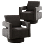 Upholstered Swivel Accent Chair Set of 2 Linen Open Back Barrel Chair with Pillow