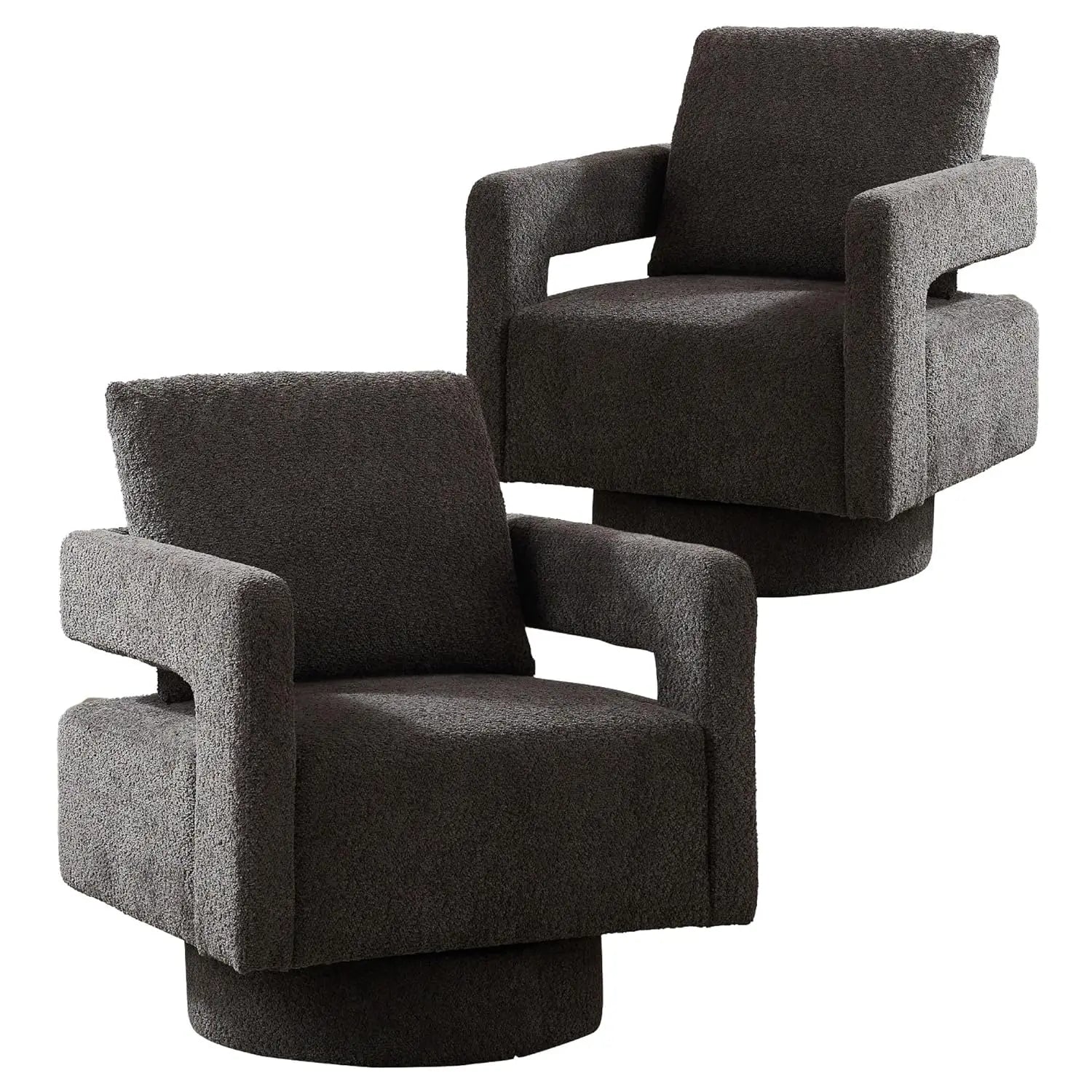 Upholstered Swivel Accent Chair Set of 2 Linen Open Back Barrel Chair with Pillow