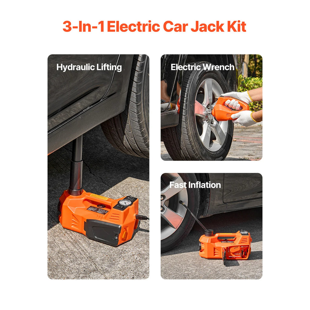 5T Electric Scissor Jack with Built-In Inflator 12V Tire Changer