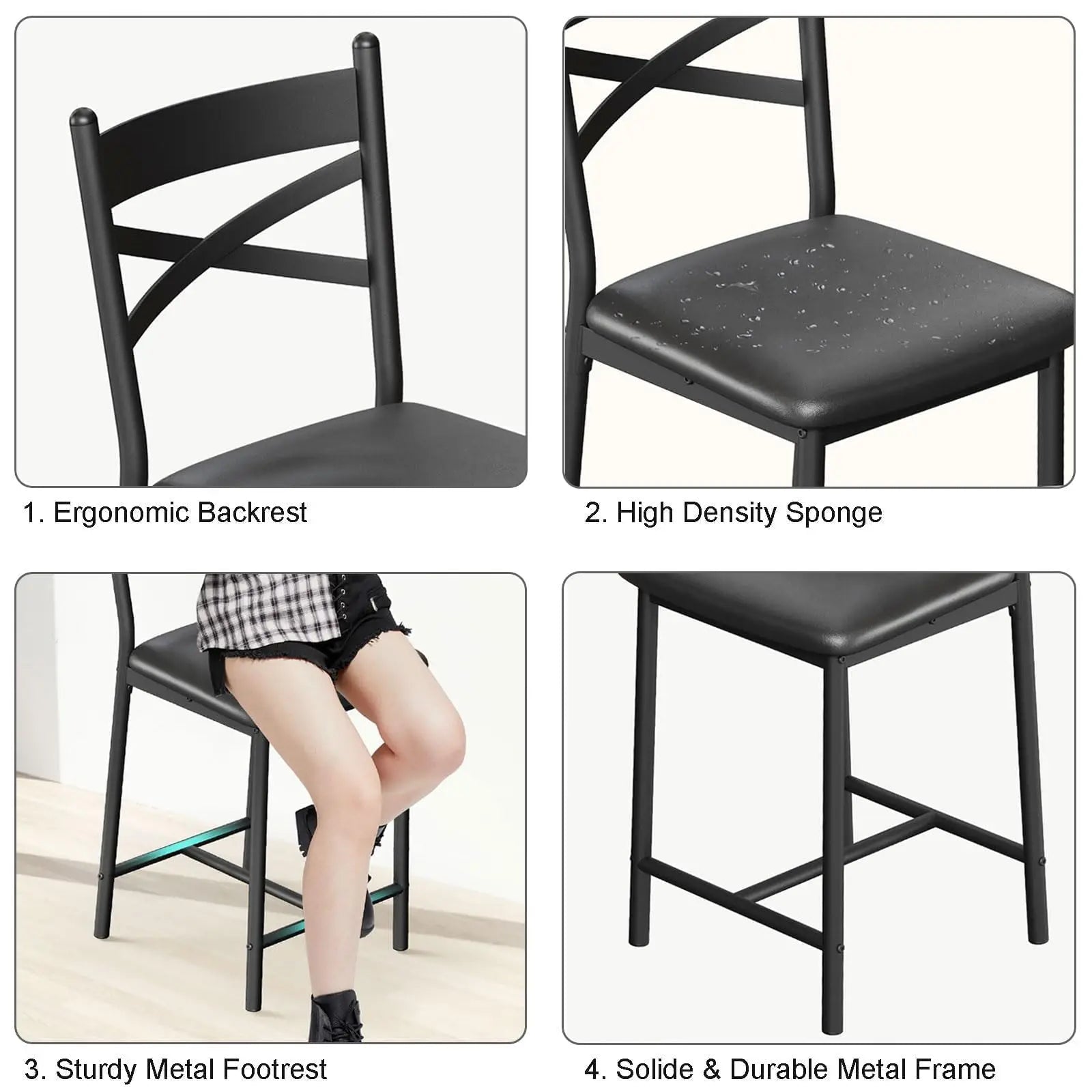26 Inch Bar Stools Set of 4, Counter Height Bar Chairs with Back and Thick Cushion