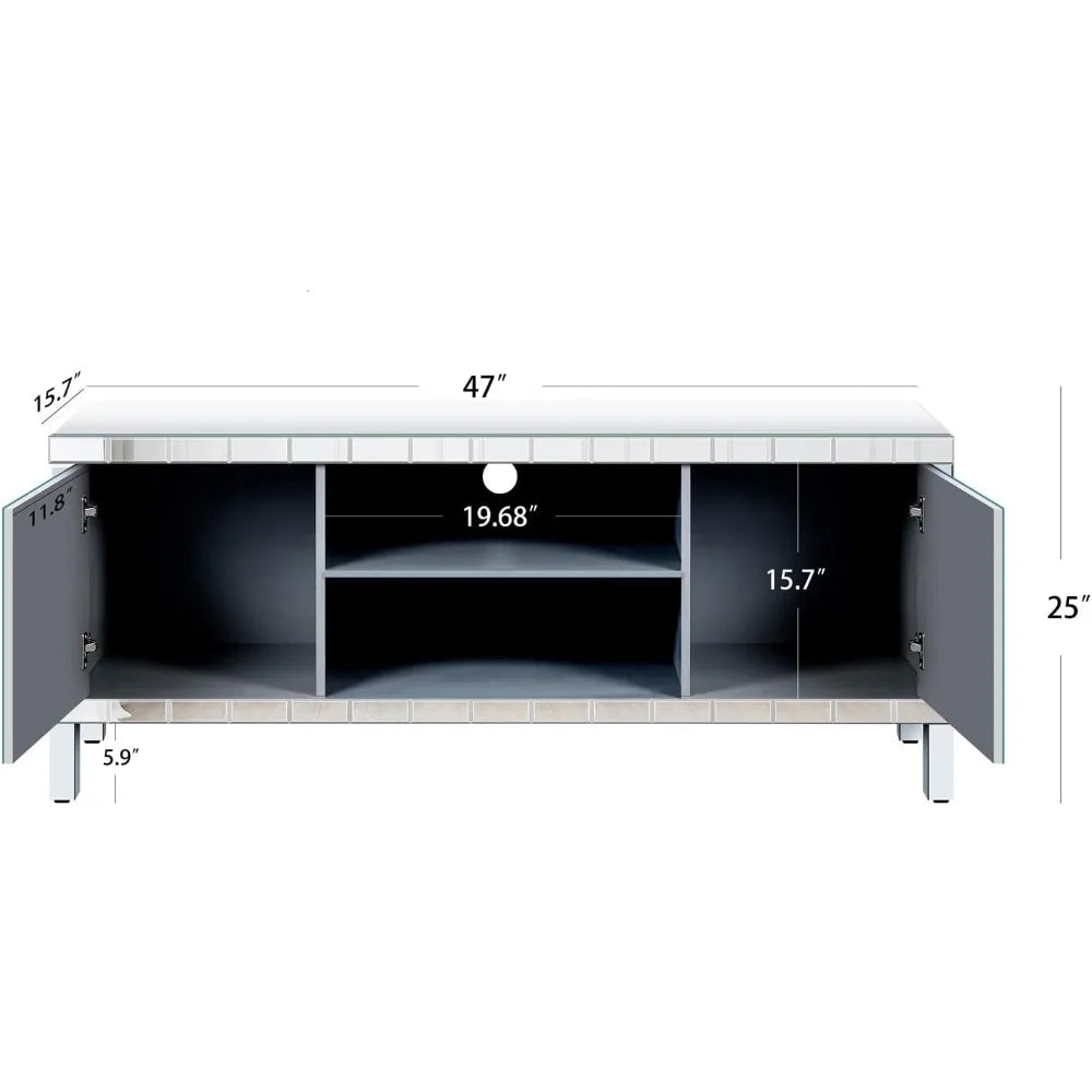 47in Elegant Mirrored TV Stand for TVs Up to 50 Inch