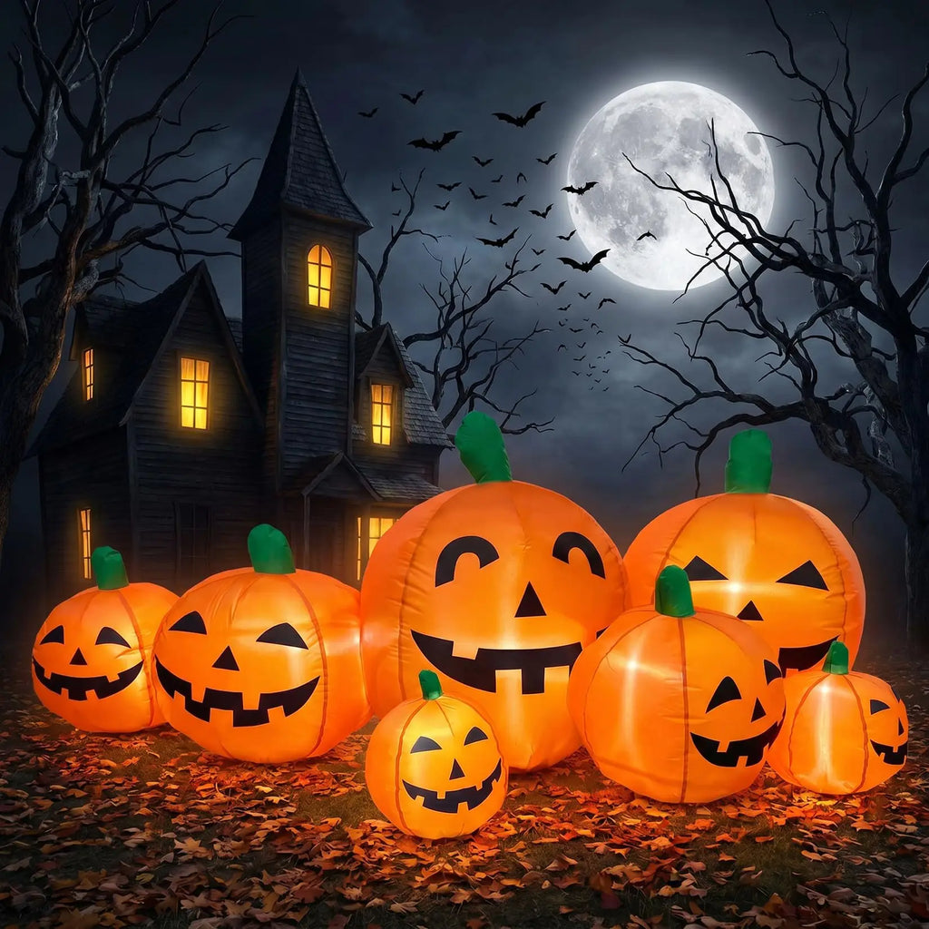 7.5FT Halloween Inflatable Pumpkin Patch With LED Lights, 7 Jack-O-Lantern Blow Up Decor For Outdoor Yard Lawn Thanksgiving Fall