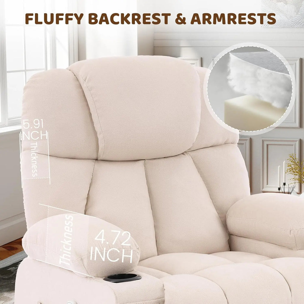 Massage Rocker Recliner Chair with Heat & Vibration 4 Pockets 2 Cup Holders