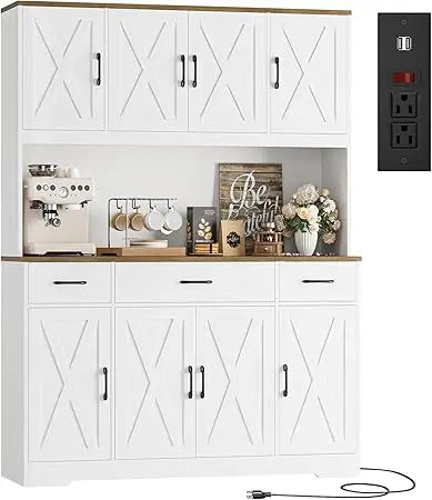 71" Tall Kitchen Pantry Storage Cabinet with Charging Station