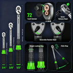 3pcs Torque Wrench Set 1/4 & 3/8 & 1/2-Inch 72 Teeth Dual-Scales ±3% Accuracy Click Torque Wrenches