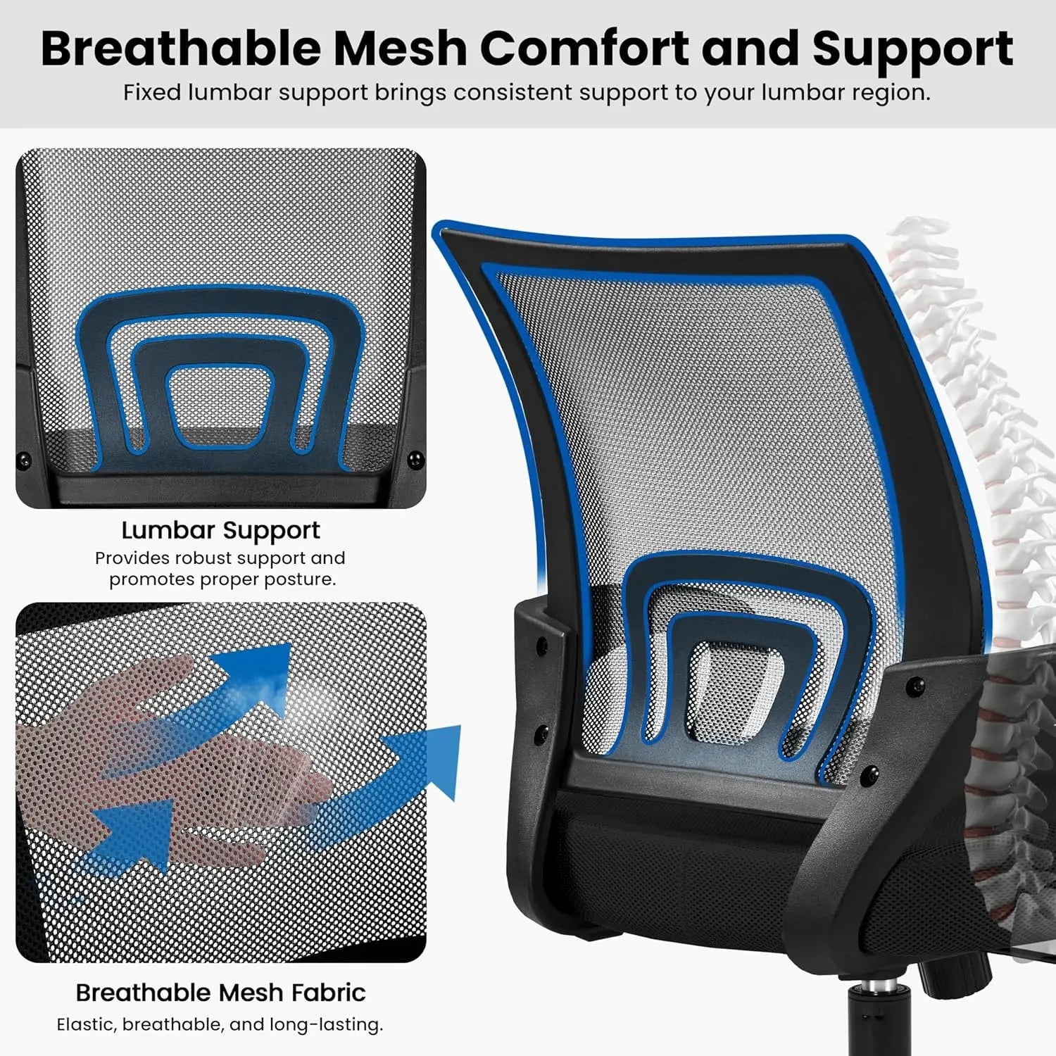 Adjustable Ergonomic Mesh Office Chair with Lumbar Support and Armrests