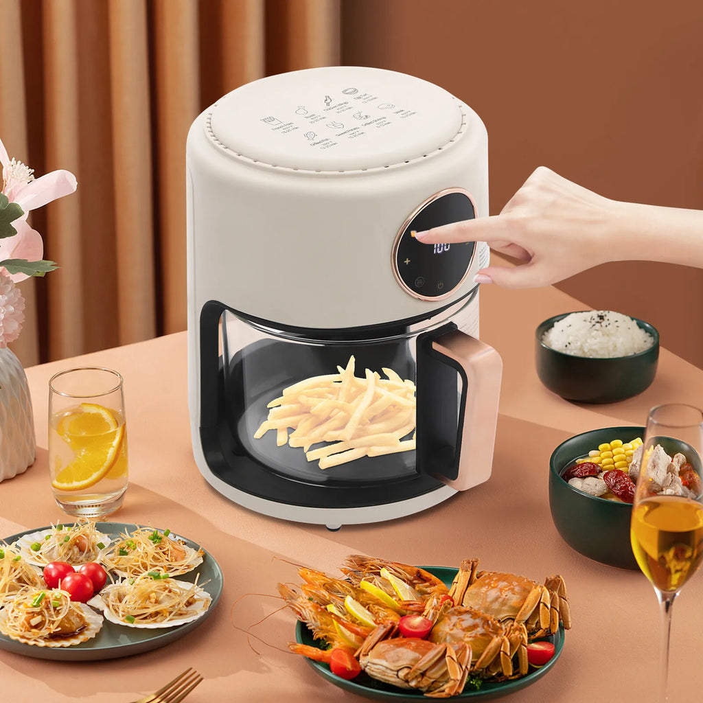 4.2L 1200W Airy Fryer with 2 Years Manufacturer Warranty Glass Air Fryer 6-in-1 Functions 360° Viewable Airy Fryer for Home Kitchens, Restaurants, Family Gatherings, Outdoor Picnics, Food Stalls